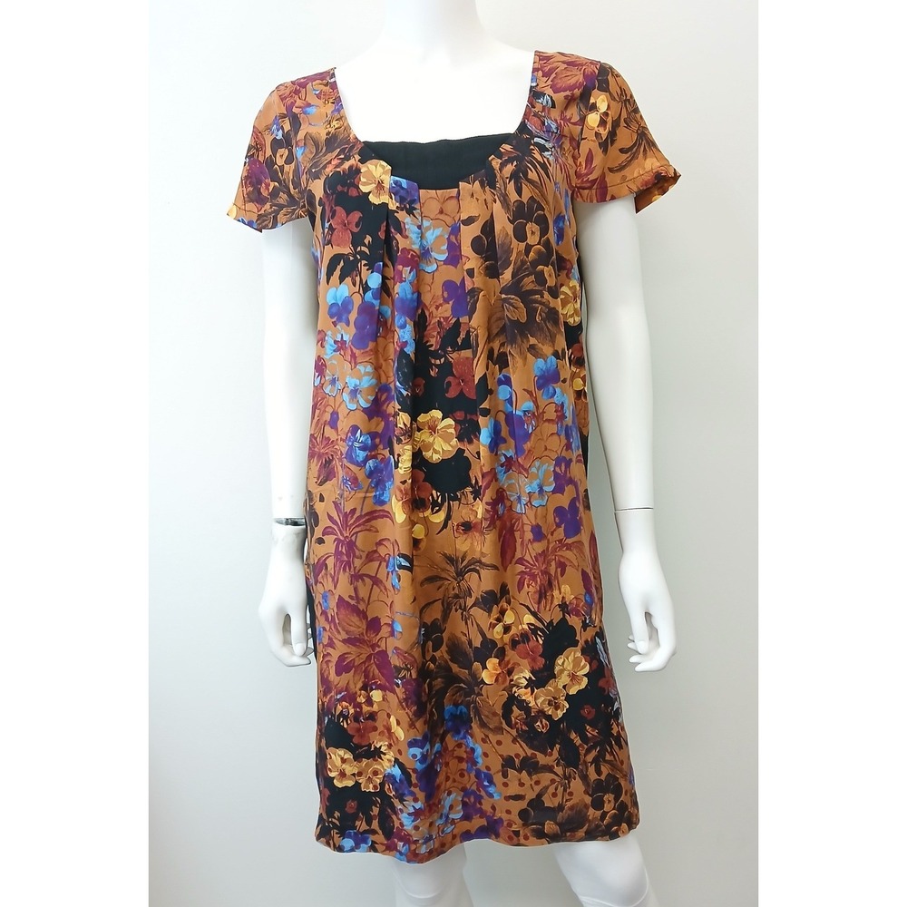 Maeve Anthropologie Pintura Floral Silk Shift Dress Womens Large Orange Black